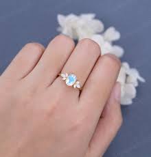 Oval Cut Moonstone Engagement Ring Unique Yellow Gold Moissanite Engagement  Ring Vintage Cluster Marquise Engagement Ring Bridal Wedding
