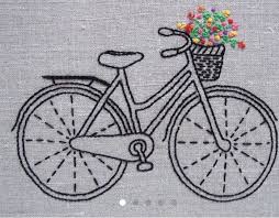 Embroidered Bike With A Basket Of Flowers Papierstickerei Vintage Stickmuster Handstickerei Ideen