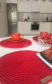 Set Of 4 Crochet Placemats Red Table Placemats Round Napkins Table Decoration Crochet Table Mats Dinning Placemats Christmas Decor Nevresim Takimlari Dekor Ve Orgu Kasnagi