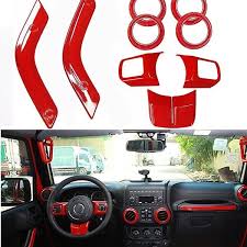 Black And Red Jeep Interior 10pcs Red Interior Decor Trim Kit Door Handle Cover For Jeep Wrangler 2011 2017 Wish Jeep Wrangler Red Jeep Wrangler Jeep Interiors