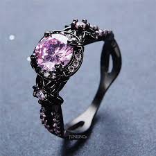 Black And Pink Rings For Her Halo Floral Pink Engagement Ring Black Gold Ring Gift For Her Leaf And Vine Ring Vintage Rin Black Gold Ring Pink Engagement Ring Black Engagement Ring