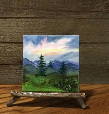 Mountain Landscape Miniature Painting Oil Painting Easel Smoky Mountains Appalachian Mountains Blue Ridge Mountains Mountain Landscape Painting Small Canvas Paintings Miniature Painting