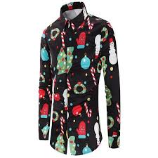 Okraydirect Men Casual Christmas Theme Button Up Shirt Top Blouse