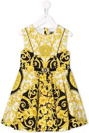 Black And Yellow Outfits For Kids Young Versace Sleeveless Printed Dress Farfetch Little Girl Outfits Girl Outfits Kids Outfits Girls