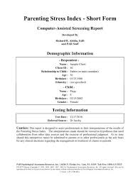 • can be used as a before and after measure. Psi Short Form Interpretive Report Psychological Assessment