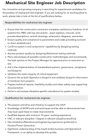 Mechanical Site Engineer Job Description | Velvet Jobs