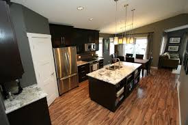 walnut laminate alongside shaker island