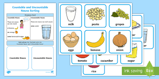 Countable and uncountable nouns images. Esl Countable And Uncountable Nouns Food Sorting Card Game
