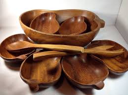Wood Monkey Pod Wooden Salad Bowl Set Spoon Fork Serve 6 Philippines Chili Shape Wooden Salad Bowl Salad Bowls Set Bowl Set