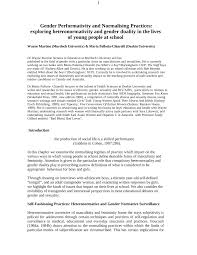 Pdf Gender Performativity And Normalizing Practices Exploring Heteronormativity Homophobia And Heterosexism In The Lives Of Young People At School