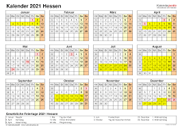 Mit dem ferienkalender erfahren sie, wann ihr bundesland hier finden sie eine übersicht der ferientermine in hessen für das jahr 2021. Kalender 2021 Hessen Ferien Feiertage Excel Vorlagen
