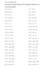 Factoring • binomials with a single variable • trinomials with a leading coefficient of '1' • trinomials with a leading coefficient other than '1' • polynomials with multiple variables • completing factoring trinomials by solving a word problem involving a complex geometric shape. Worksheet Factoring Trinomials Answers Promotiontablecovers
