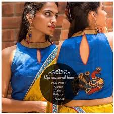 A Chic Alternate High Neck Number With A Kalamkari Applique Back Deep Sleeveless Smartnes Sleeveless Blouse Saree Stylish Blouse Design Choli Blouse Design