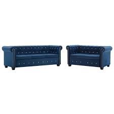 Das sofa narla ist ein echter hingucker. Chesterfield Sofa Set 2 Tlg Samtpolsterung Blau Gitoparts