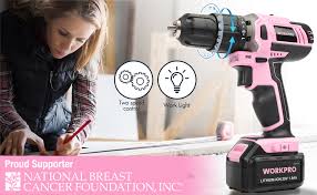 2 speed cordless power drill. Amazon Com Workpro Pink Cordless 20v Lithium Ion Drill Driver Set 1 Battery Charger And Storage Bag Included Pink Ribbon Home Improvement