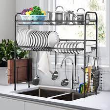 Ipegtop expandable deep & large dish drying rack, over the sink, in sink or on counter dish drainer with black removable utensil silverware holder, rustproof stainless steel. 1 2 Tier Over The Sink Dish Drying Rack Dishes Drainer Shelf With Utensils Holder Washing Drainer Organizer Shelf For Kitchen Dishes Bowls Cup Organizing Walmart Com Walmart Com