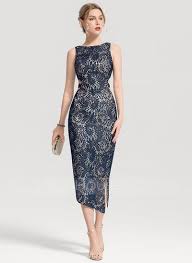 Us 102 00 Sheath Column Scoop Neck Tea Length Lace Cocktail Dress With Split Front Jj S House Vestido De Cocktail Vestidos Estilosos Vestidos