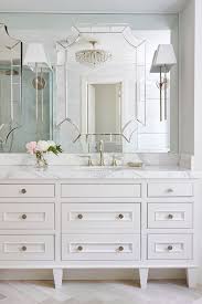 Dream Master Bathroom With Custom Designed Furniture Style Vanity Thick Marble Countertop And Mirro Bathroom Mirror Design Glamorous Bathroom Elegant Bathroom