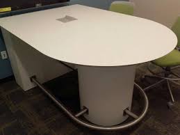 Counter Height White Conference Table D Shape With Power And Foot Rail Conference Room Tables Conference Table Table Furniture