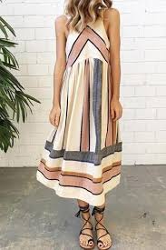 Chicnowa Sleeveless Round Neck Casual Dress Chicnowa Fashion Striped Maxi Dresses Style
