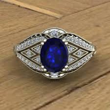 Blue Sapphire Ring 14k White Gold Vintage Style Cocktail Etsy In 2020 Blue Sapphire Rings Blue Sapphire Sapphire Ring