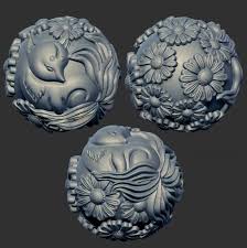 九尾狐圆珠珠子2176圆雕图三维立体图stl文件狐狸珠机雕玉雕木雕