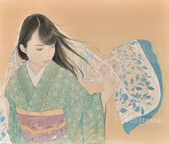 呉榮子 宮﨑優 on instagram 風が立つ f10 絹本彩色 個展に出品する作品です どうぞよろしくお願いいたします 絵 日本画 女性画 美人画 着物 麻の葉 桜 ギャラリーアートもりもと 宮崎優 art artwork j 日本画 アジアのアート 仮面 イラスト