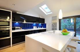 Bold Combination Of Black And Blue In The Kitchen Country Kitchen Decor Contemporary Kitchen White Kitchen Cabinets