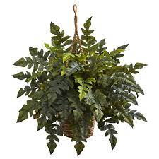 24 In Holly Fern Hanging Basket Green Artificial Plants Artificial Plants Outdoor Hanging Plants