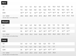 Salming Shoes Size Chart Shoe Size Chart Size Chart Men