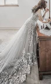 Embroidered Long Sleeve Grey Undertone Wedding Dress Modwedding Silver Wedding Dress Colored Wedding Dresses Grey Wedding Dress