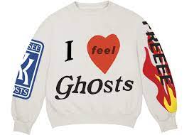 On the front, it says i feel ghosts with a clever kanye adaptation of the rolls royce logo on the left sleeve. Kids See Ghosts Freeee Crewneck Sweatshirt Ghost Sweatshirts Sweatshirt Designs Sweatshirt Fashion