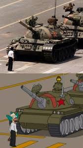 The tiananmen square massacre had happened the week before, and the iconic photo was everywhere. The Simpsons Tank Man Know Your Meme