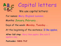 We use them mainly for the first letter of sentences, names, days and months as well as for some. Punctuation And Capital Letters E1 E2