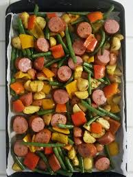 One Pan Healthy Sausage And Veggies Healthy Sausage Recipes Chicken Sausage Recipes Healthy Hillshire Farm Sausage Recipes