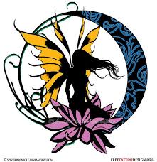 Cute fairy sitting on half moon and flying butterflies tattoo design. Fairy And Moon Silhouette Tattoo Design Clipart Free Image Download