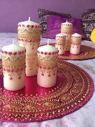 Pink Wedding Candle Mehndi Thaal Set Mehndi Candles Henna Candles Desi Wedding Decor