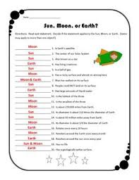 Space Freebie Worksheet Is It Sun Earth Or Moon Includes Answer Key Space Interactive Notebook Answer Keys 4th Grade Science