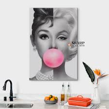 MARILYN MONROE and AUDREY Hepburn Bubble Gum Art Fashion Wall Art, Glam  Wall Art, Hollywood Art Modern Pop Art Canvas Graffiti Art Canvas