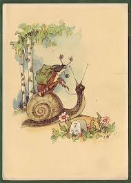 Vintage German Postcard Beetle Riding A Snail Vintage Illustration Snail Art Postcard