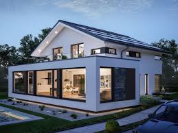Modernes Designhaus Mit Satteldach Haus Concept M 210 Bien Zenker Einfamilienhaus Bauen Mit Erker Anbau Bodentiefe Fenster Balkon Hausbaudirekt Anit Peinture Facade Maison Agrandissement Maison Maison Cubique