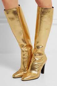 Saint Laurent Lily Metallic Snake Effect Leather Knee Boots Boots Leather Knee Boots Gold Boots