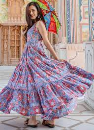 Muslin Printed Readymade Trendy Gown In Lavender Buy Online