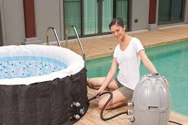 Fast Easy Set Up Inflates Using The Spa S Pump No Tools Needed Inflatable Hot Tubs Hot Tub Outdoor Hot Tub