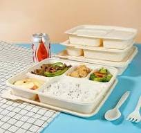 Eco Friendly Biodegradable 3/4/5 Compartment Cornstarch Tableware Lunch Box  with Lid Take Away Bento Container