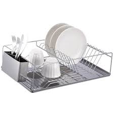 Chrome Dish Drying Rack Drainer Kitchen Racks Holder Storage 3 Piece Dish Rack Drying Stainless Steel Countertops Home Basics