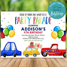 Template Free Quarantine Birthday Invitation Card Customizable Honk And Wave Party Invite Template Instant Download Drive By Bi In 2020 Party Invite Template Birthday Party Invitations Free Cars Birthday Invitations