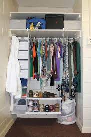 Moving to college can be a big transition it's likely your dorm closet space will be minimal, but that shouldn't stop you from maximizing your closet storage. 10 Ways To Make Your Dorm Room Feel More Homey Dorm Room Organization Closet College Dorm Closet Dorm Closet Organization