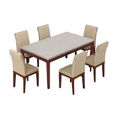 Nathan james piper faux white marble round modern living accent side or coffee, sofa center table for dining room/tea with metal frame, black. Buy Terrene 6 Seater Dining Table Set In Beige Godrej Interio