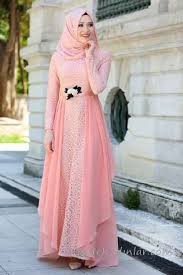 Tesettur Abiye Elbise Somon Uzun Yanlari Tullu Beli Cicek Suslemeli Moda Stilleri Basortusu Modasi Elbise